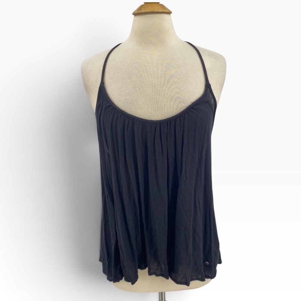 Roxy Gauze Strappy Tank Top Size Medium Black T-Back Scoop Neck Camisole